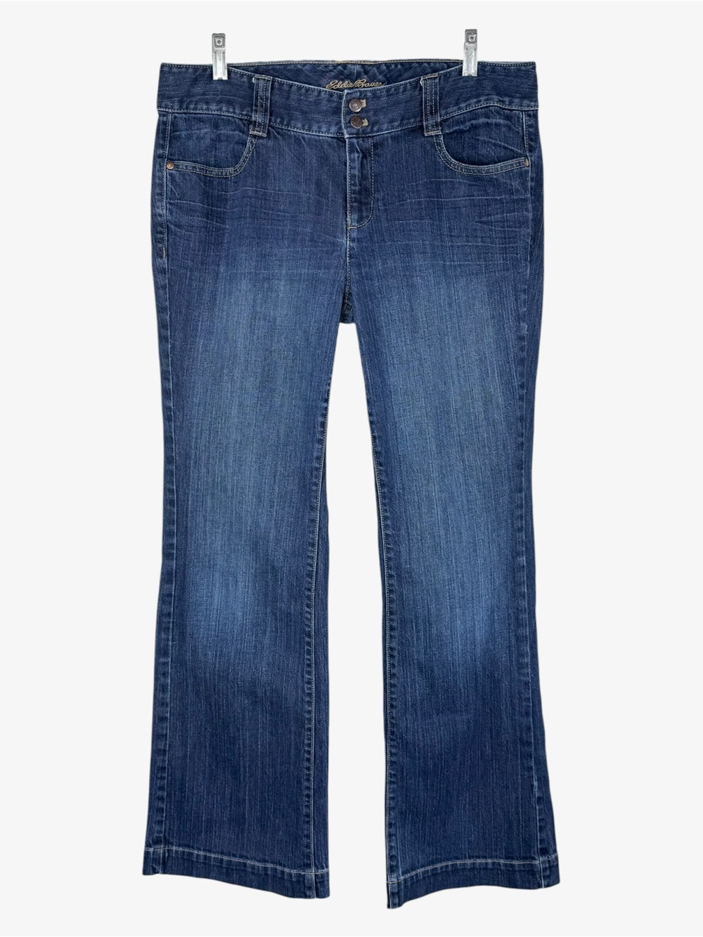 Eddie Bauer wide leg jeans 10 dark wash stretch denim trousers retro flare y2k